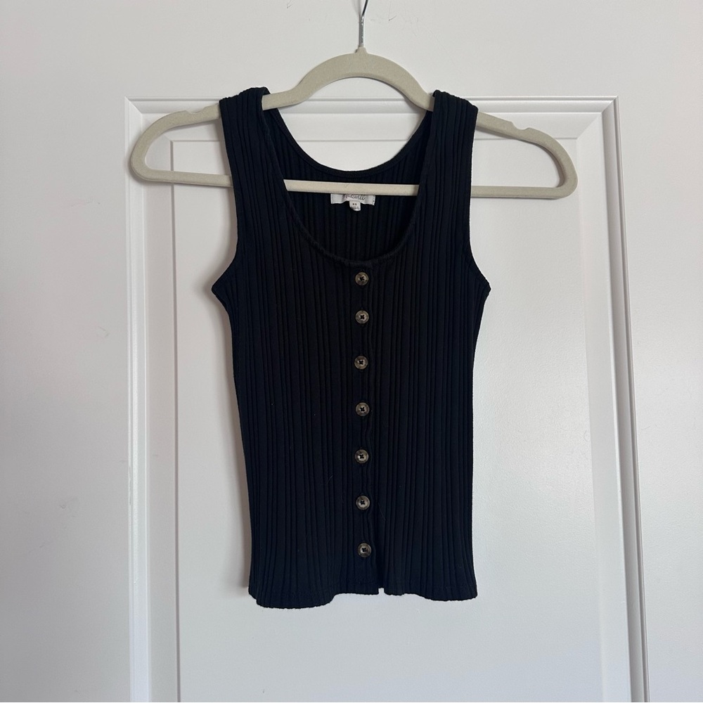 Madewell Black Ribbed Button-Down Tank Top, XS